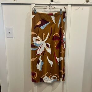 Satin High Waist Hidden Elasticized Waistband Flared Casual A Line Midi Skirt